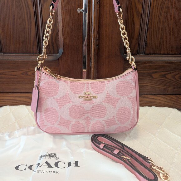 COACH CAL51 Teri Shoulder Bag Signature Canvas Powder Pink Outlet Product - Picture 1 of 11
